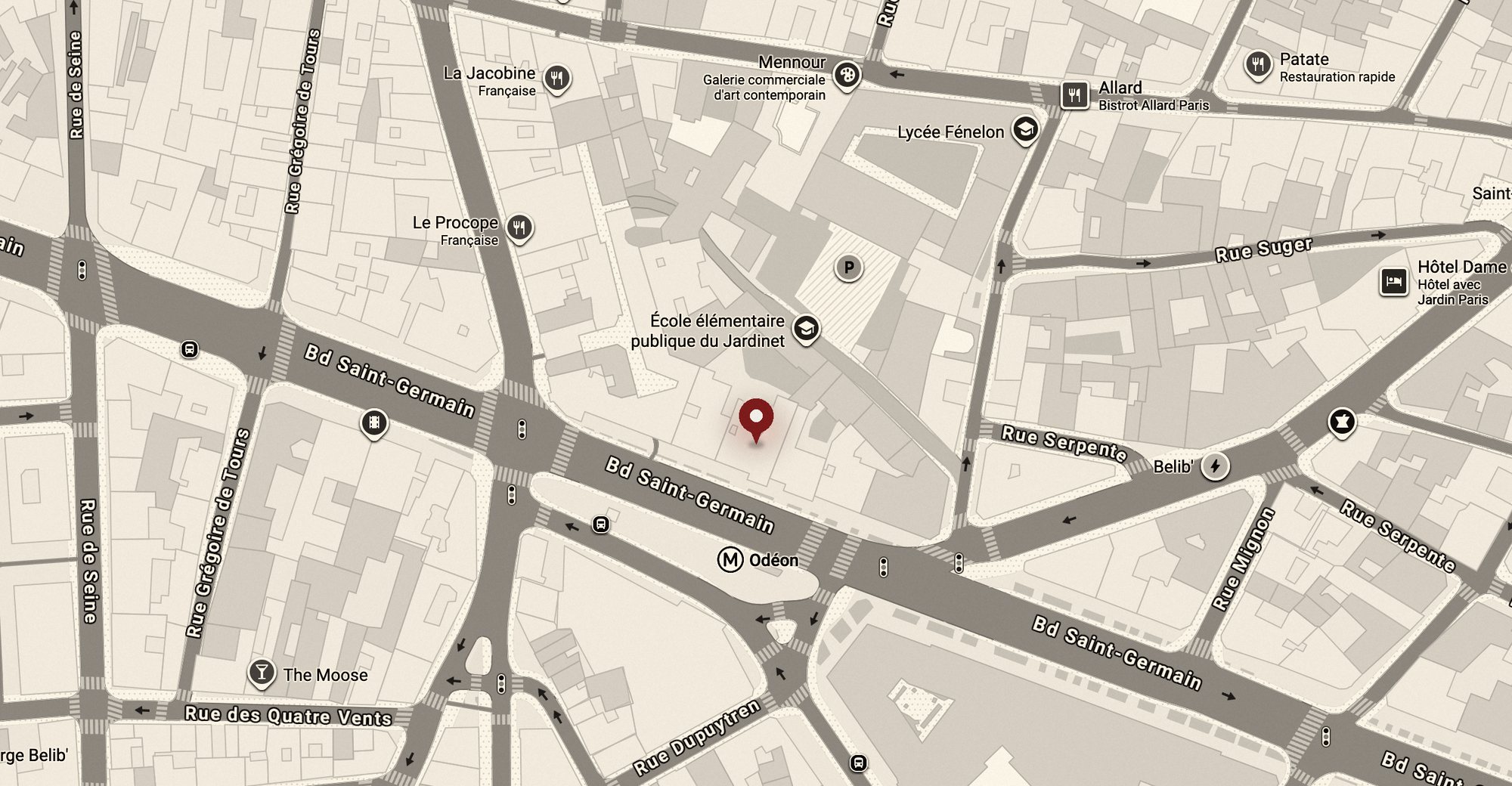 Map showing Dr Auroy's practice, 126 boulevard Saint-Germain, Paris 6e